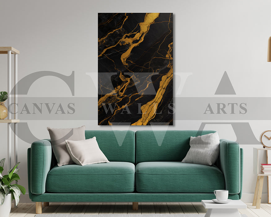 Gold and Black Abstract Marble Canvas Wall Art