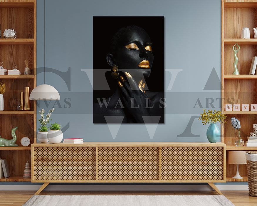 Gold and Black Woman Canvas Wall Art