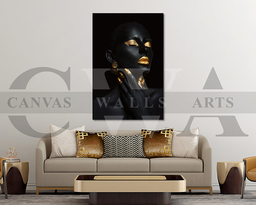 Gold and Black Woman Canvas Wall Art