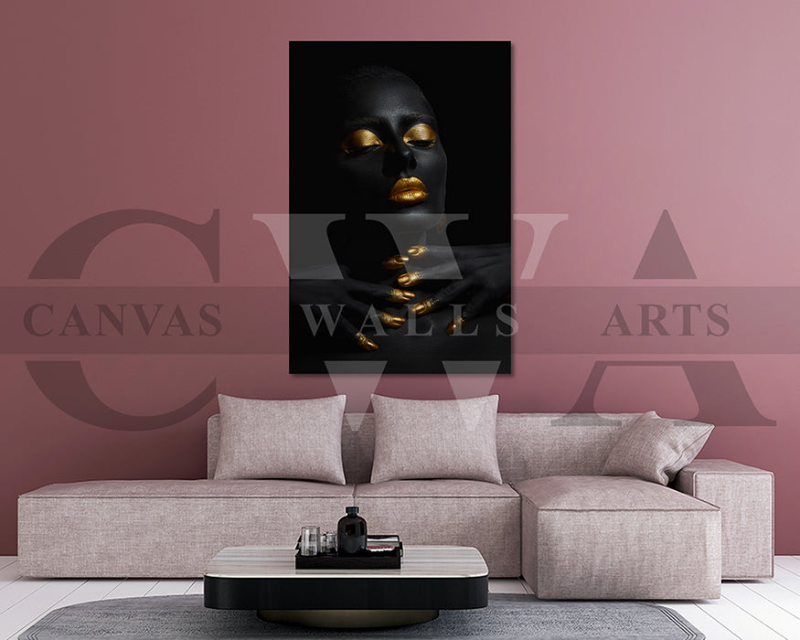 Gold and Black Woman Canvas Wall Art Canvas Frame Ready To Hang