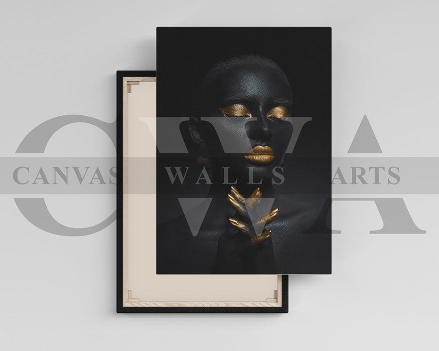 Gold and Black Woman Canvas Wall Art African Girl Art