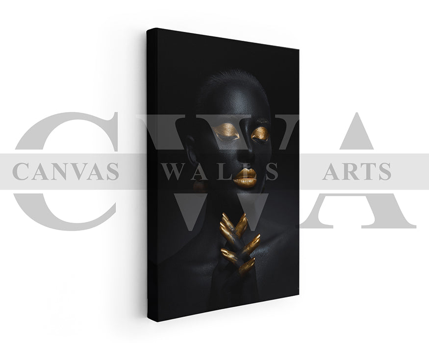 Gold and Black Woman Canvas Wall Art African Girl Art