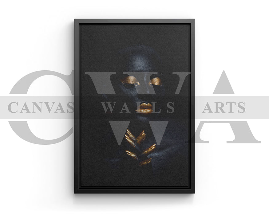 Gold and Black Woman Canvas Wall Art African Girl Art