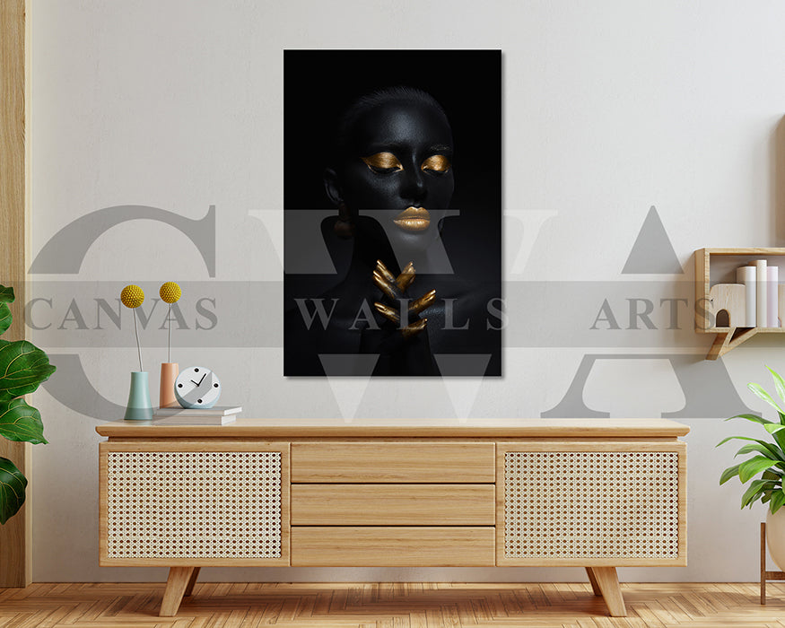 Gold and Black Woman Canvas Wall Art African Girl Art