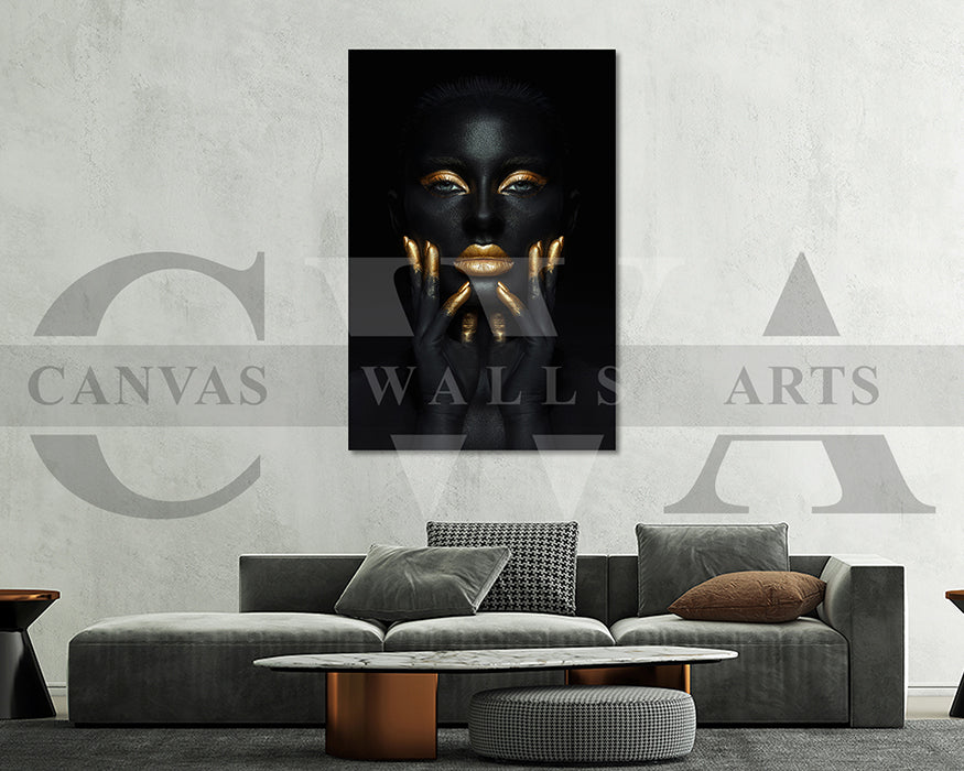 Gold and Black Woman Canvas Wall Art African Poster Print