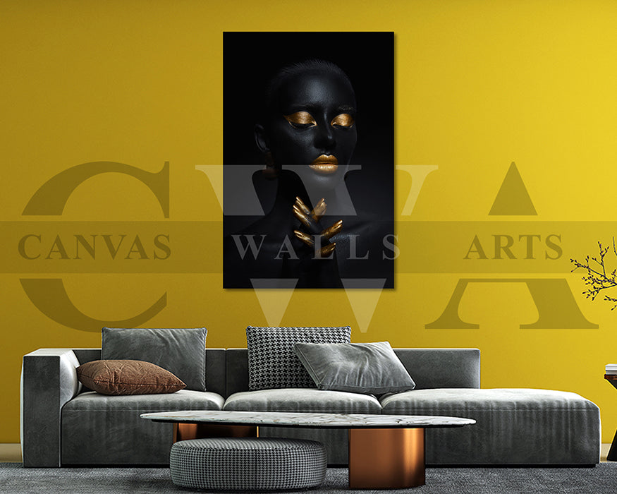 Gold and Black Woman Canvas Wall Art African Girl Art