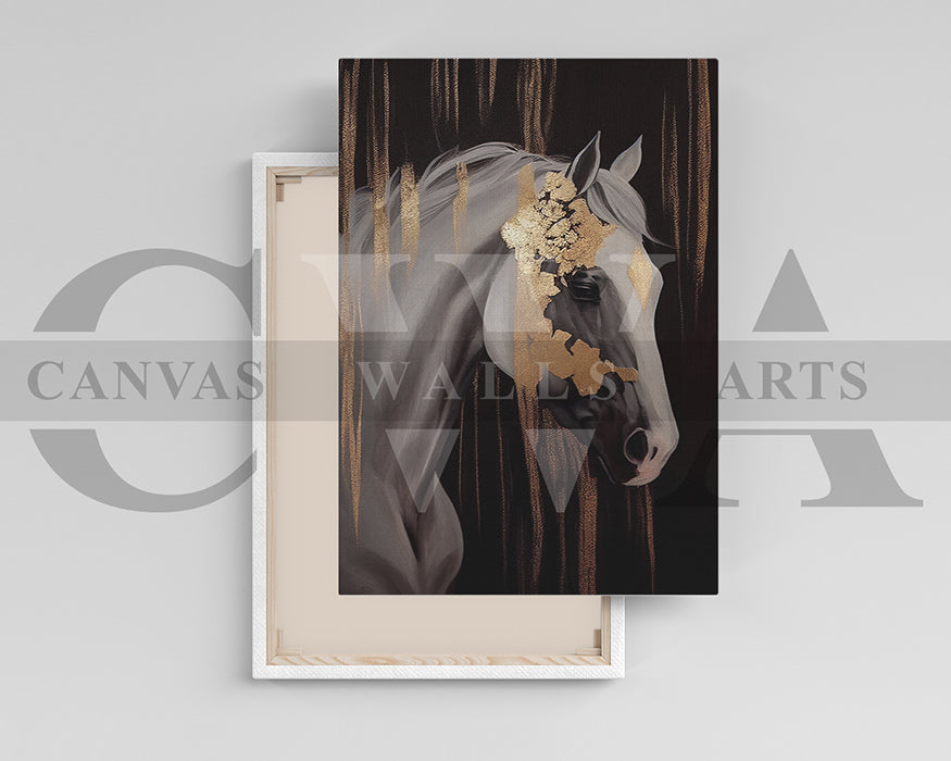 Golden Abstract Horse Canvas Wall Art