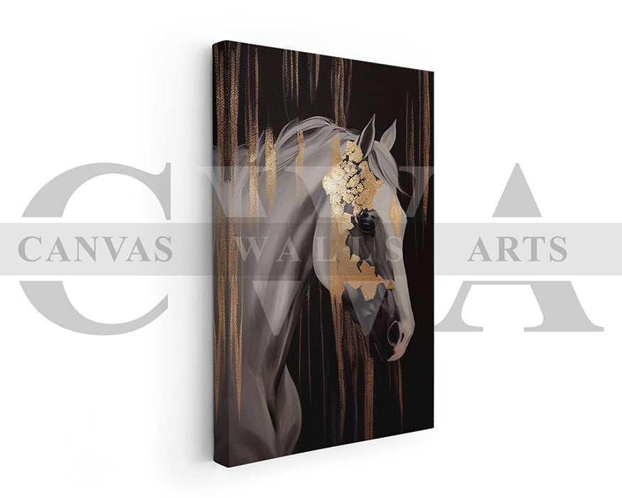 Golden Abstract Horse Canvas Wall Art