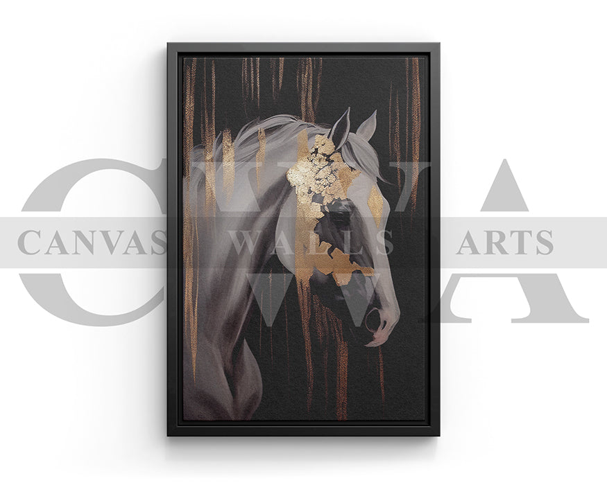 Golden Abstract Horse Canvas Wall Art