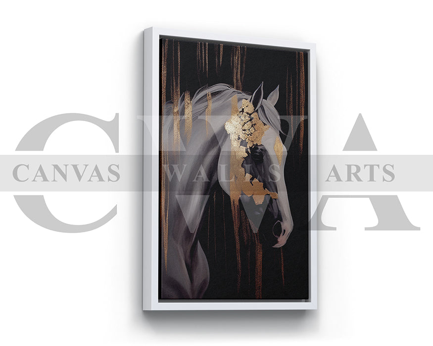 Golden Abstract Horse Canvas Wall Art