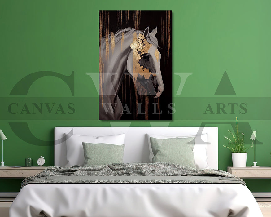 Golden Abstract Horse Canvas Wall Art