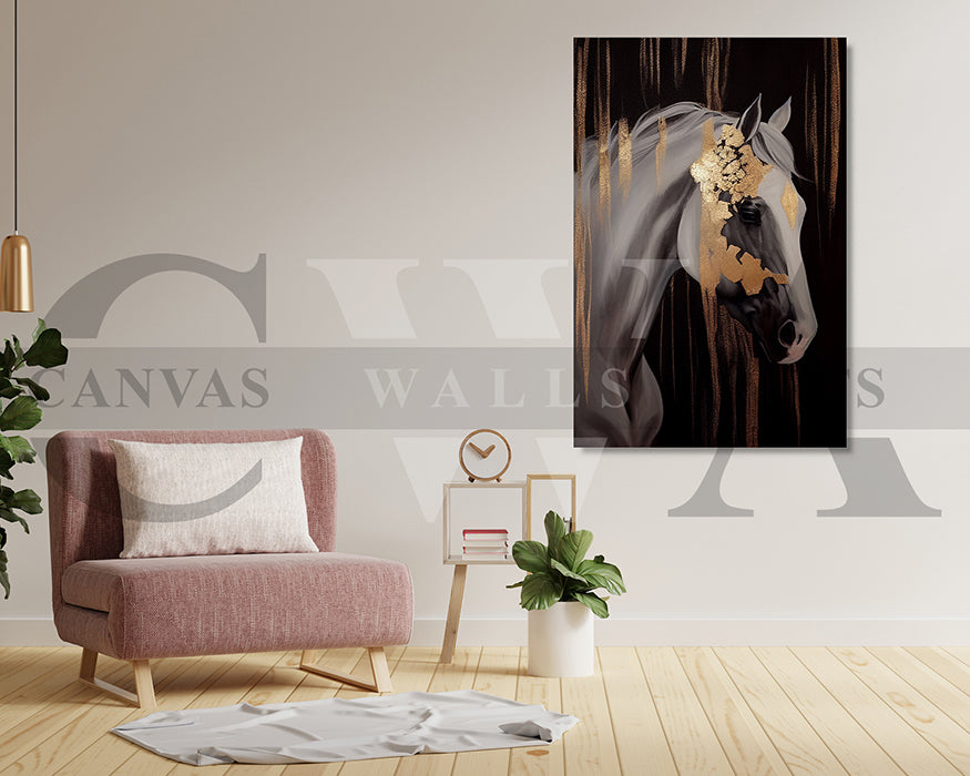 Golden Abstract Horse Canvas Wall Art