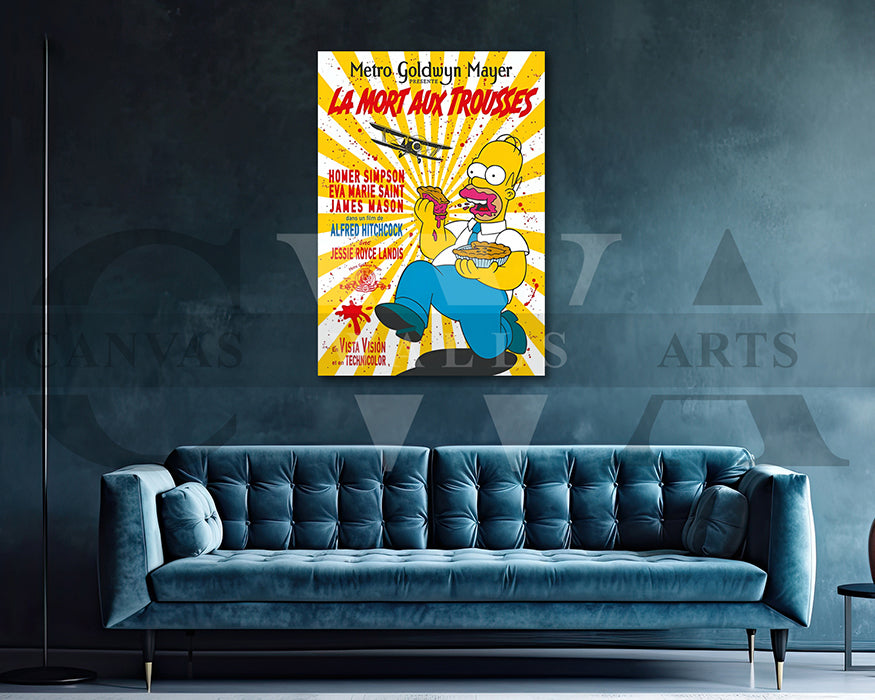 Homer Simpson La Mort Aux Trousses Canvas Wall Art