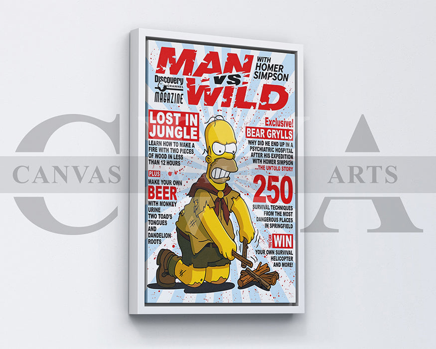 Homer Simpson Man VS Wild Canvas Wall Art