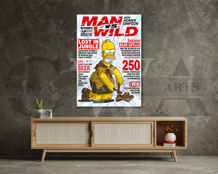 Homer Simpson Man VS Wild Canvas Wall Art