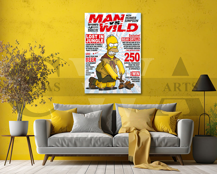 Homer Simpson Man VS Wild Canvas Wall Art