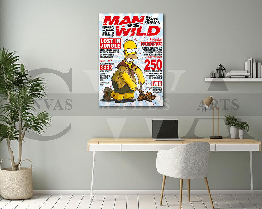 Homer Simpson Man VS Wild Canvas Wall Art