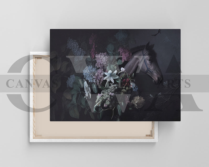 Horse with Flowers Canvas Wall Art Elegant Animal Poster Print for Home Decor