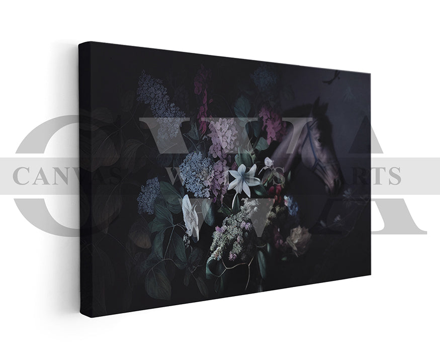 Horse with Flowers Canvas Wall Art Elegant Animal Poster Print for Home Decor