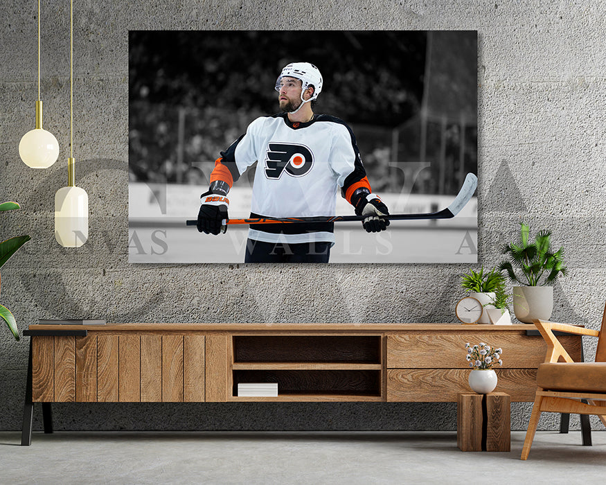 Ivan Provorov Black & White Canvas Art Ice hockey Canvas Wall Art