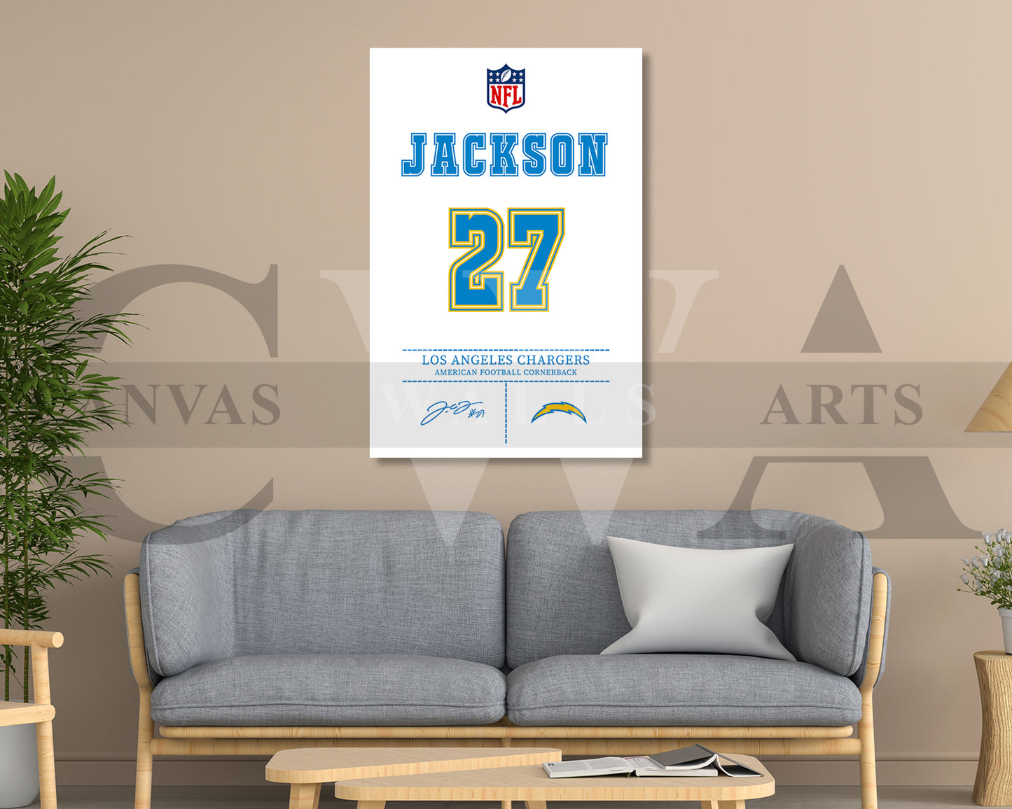 J.C. Jackson Canvas Wall Art NFL Jersey Poster American Football Sports Canvas Wall Art