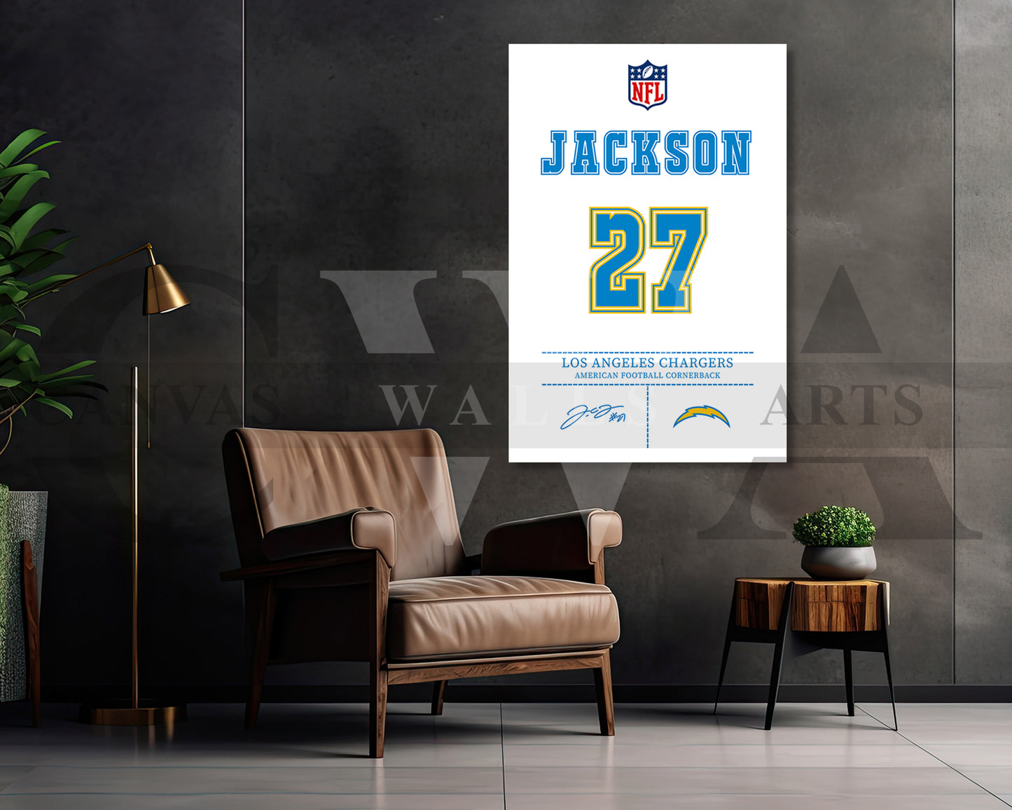 J.C. Jackson Canvas Wall Art NFL Jersey Poster American Football Sports Canvas Wall Art