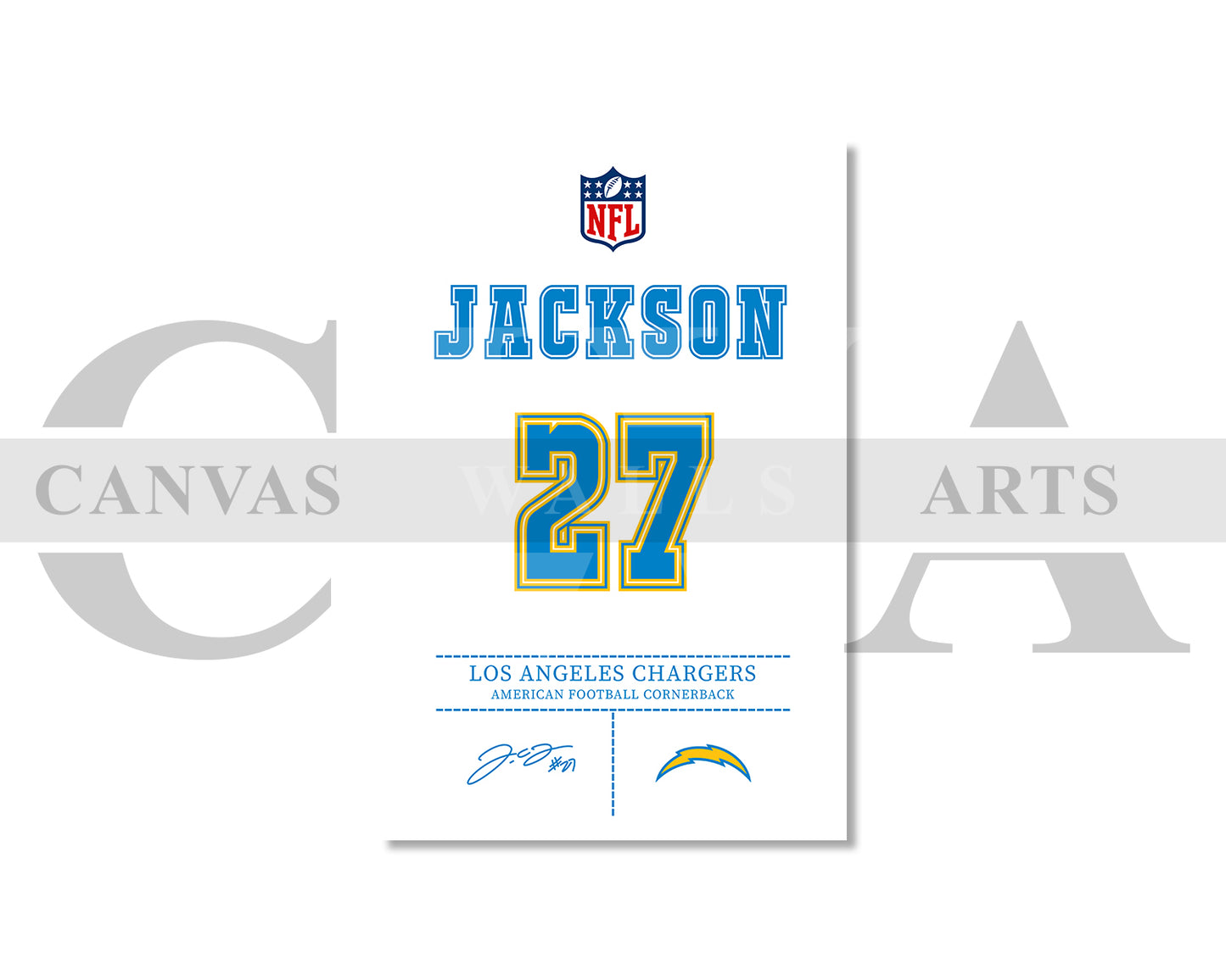 J.C. Jackson Canvas Wall Art NFL Jersey Poster American Football Sports Canvas Wall Art