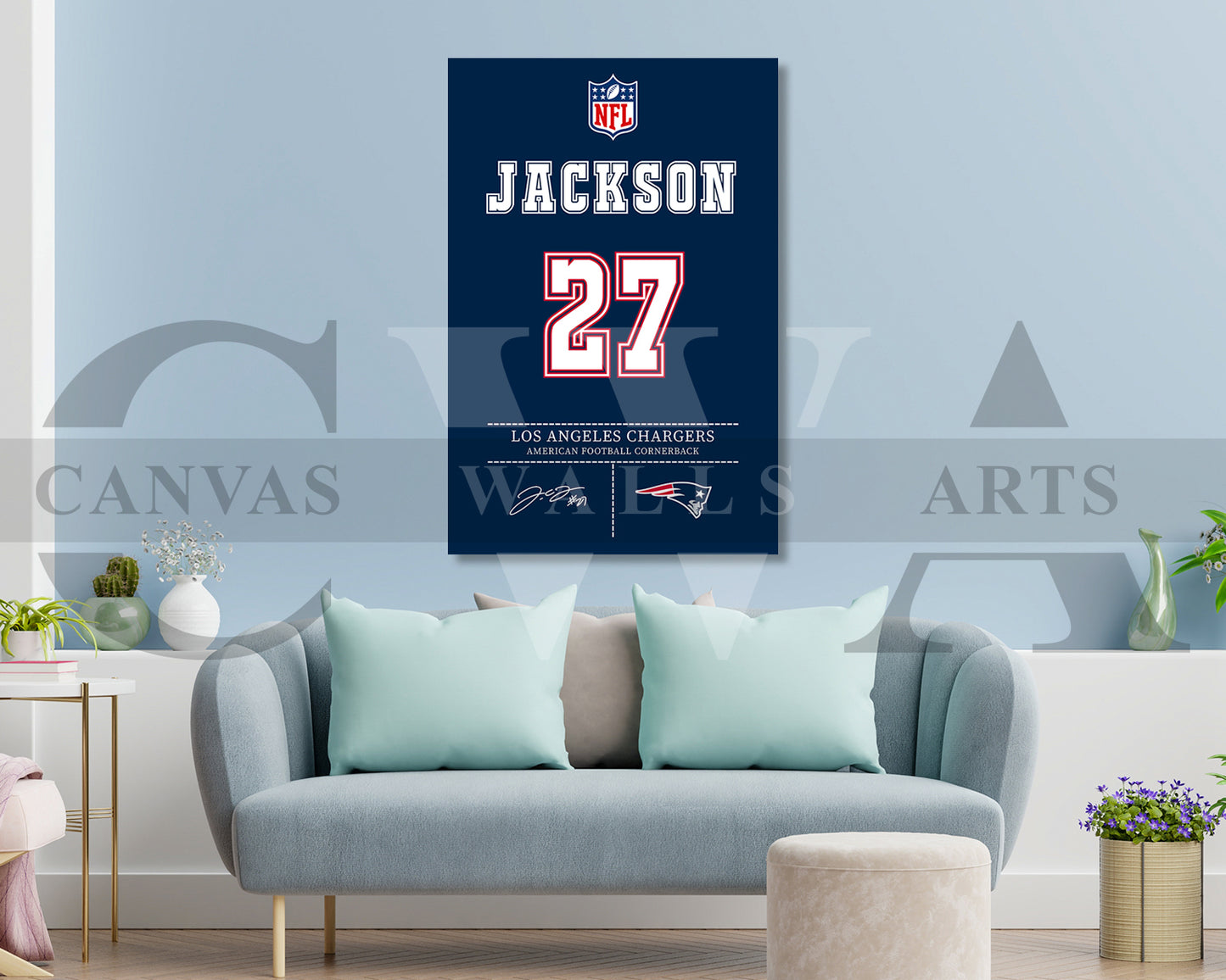 J.C. Jackson Canvas Wall Art NFL Jersey Poster American Football Sports Canvas Wall Art (Copy)