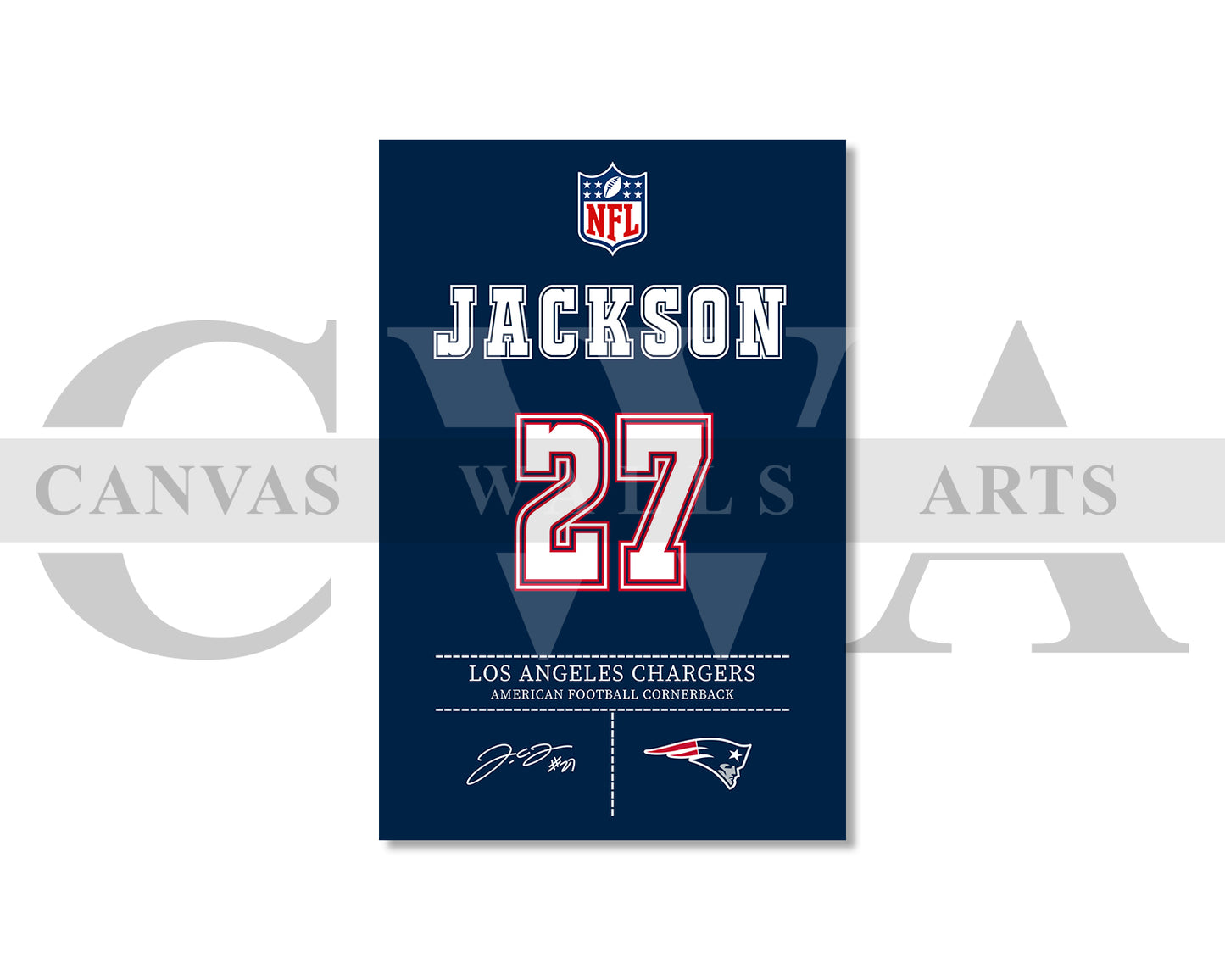 J.C. Jackson Canvas Wall Art NFL Jersey Poster American Football Sports Canvas Wall Art (Copy)