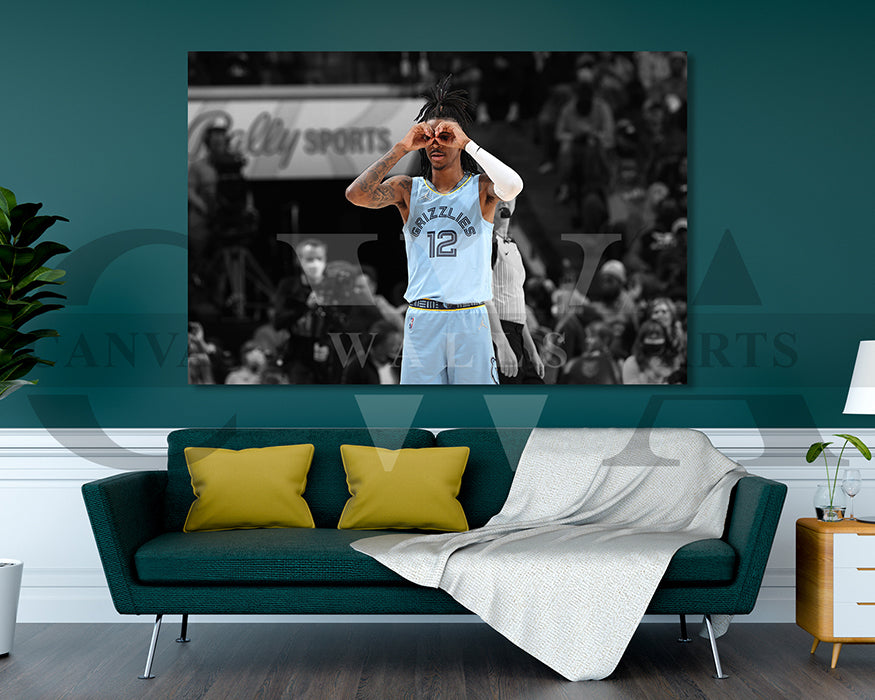 Ja Morant Black & White Canvas Art Basketball Canvas Wall Art