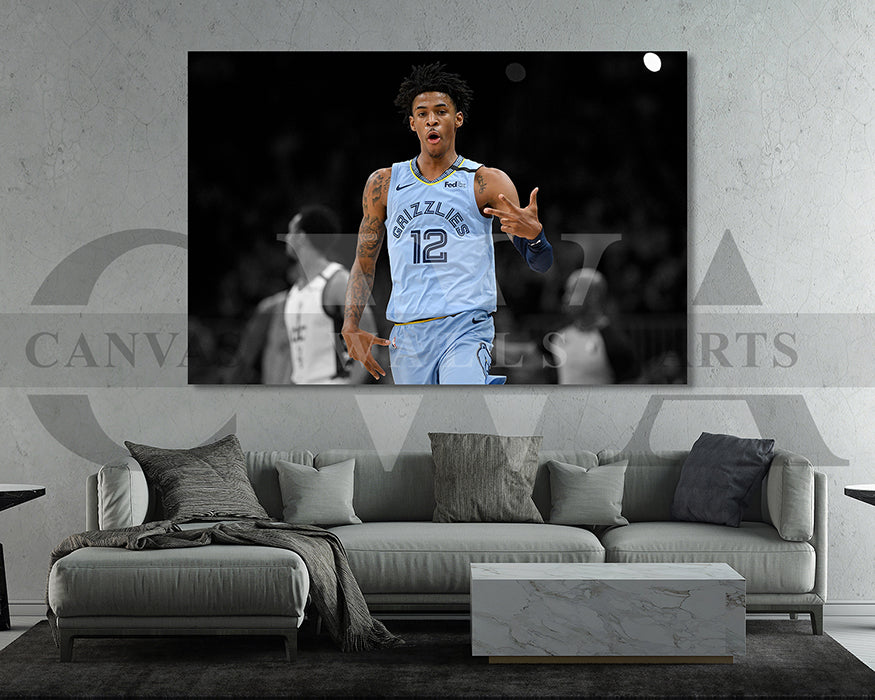 Ja Morant Black & White Canvas Art Basketball Canvas Wall Art
