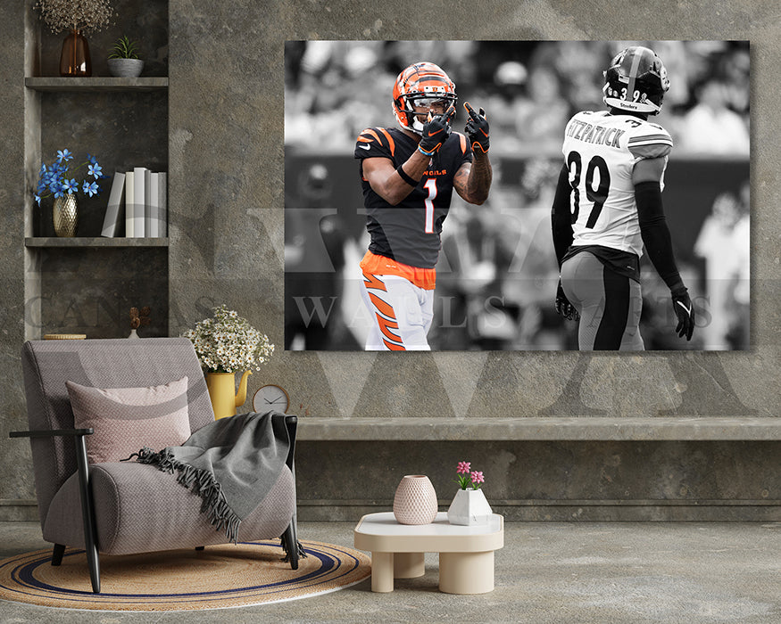 Ja'Marr Chase Black & White Canvas Art American Football Canvas Wall Art