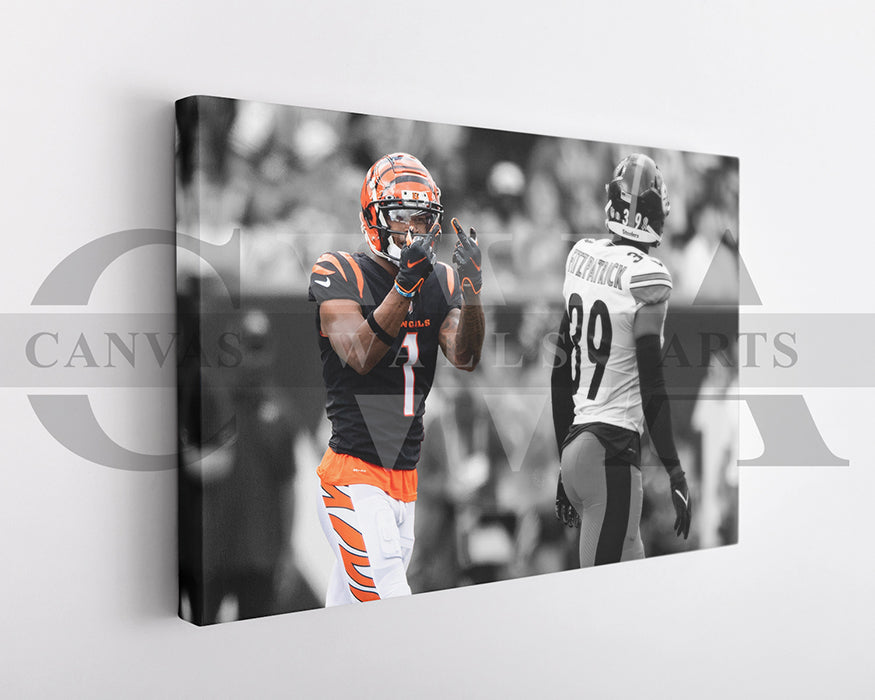 Ja'Marr Chase Black & White Canvas Art American Football Canvas Wall Art