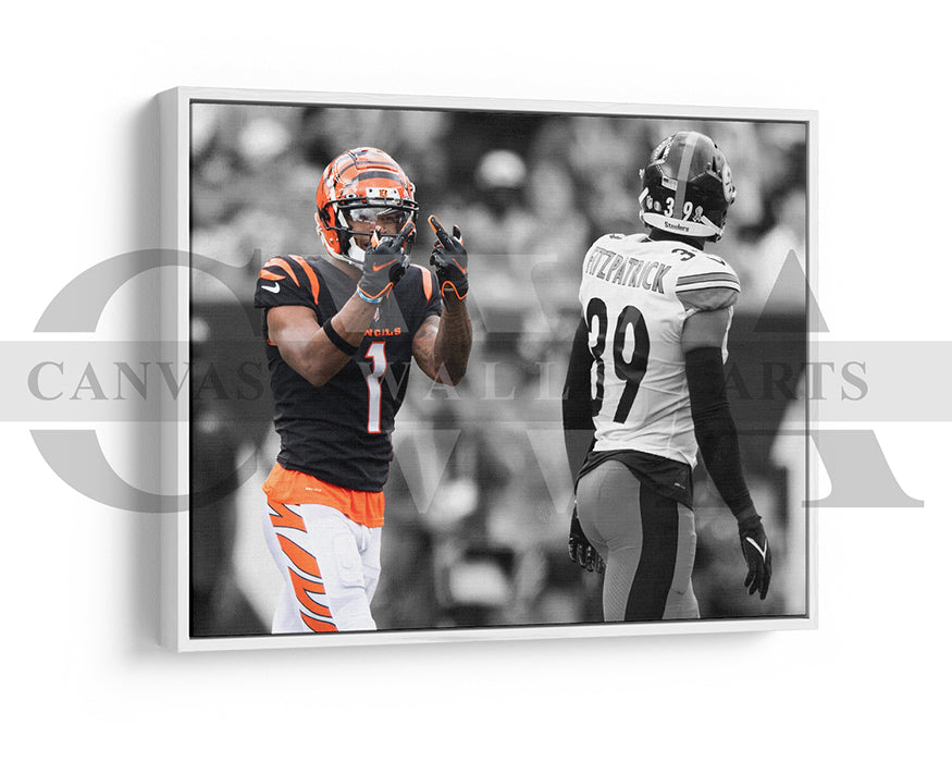 Ja'Marr Chase Black & White Canvas Art American Football Canvas Wall Art