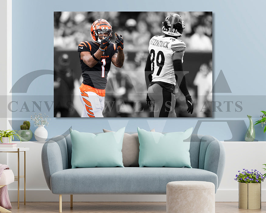 Ja'Marr Chase Black & White Canvas Art American Football Canvas Wall Art