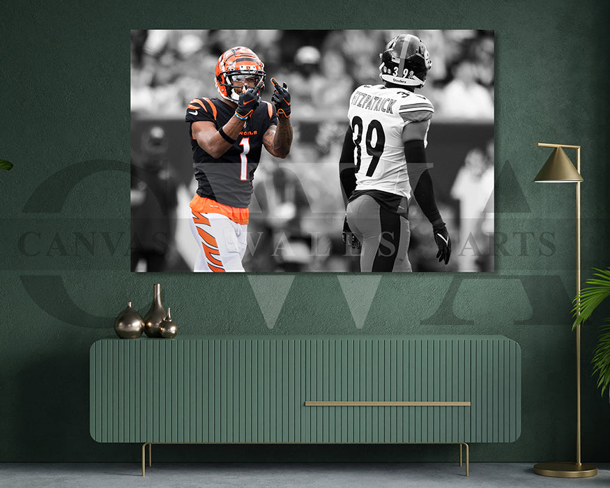 Ja'Marr Chase Black & White Canvas Art American Football Canvas Wall Art