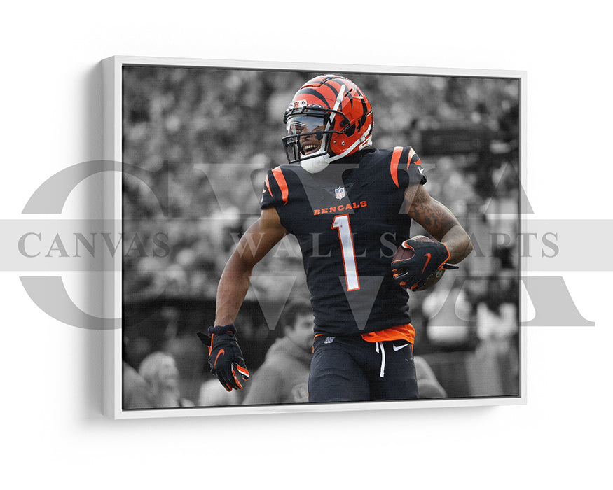 Ja'Marr Chase Black & White Canvas Art American Football Canvas Wall Art