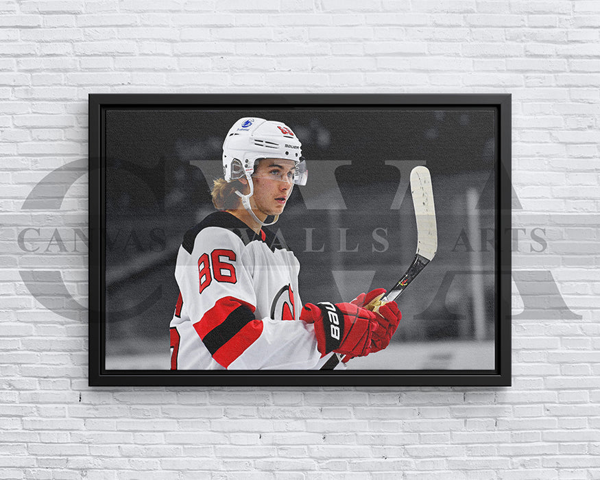 Jack Hughes Black & White Canvas Art Ice hockey Canvas Wall Art