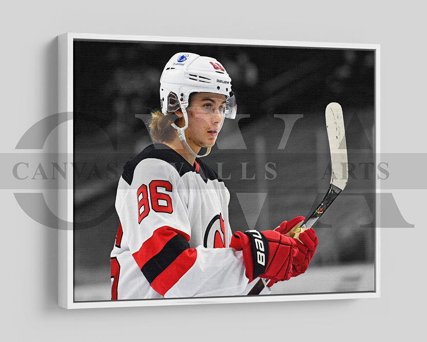 Jack Hughes Black & White Canvas Art Ice hockey Canvas Wall Art
