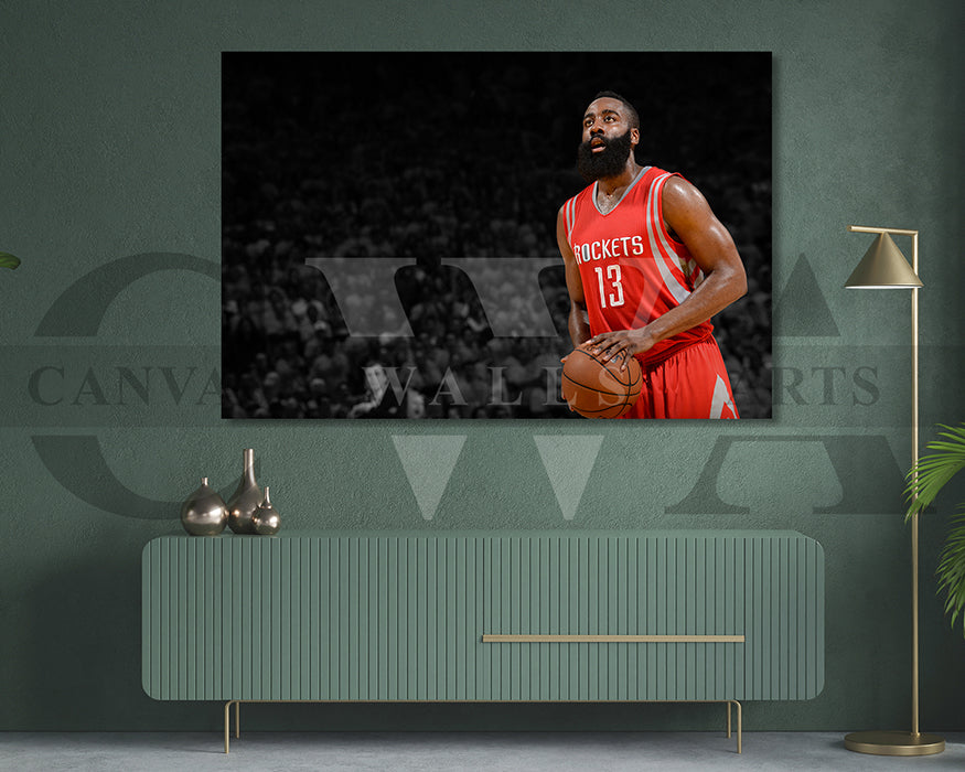 James Harden Black & White Canvas Art Basketball Canvas Wall Art