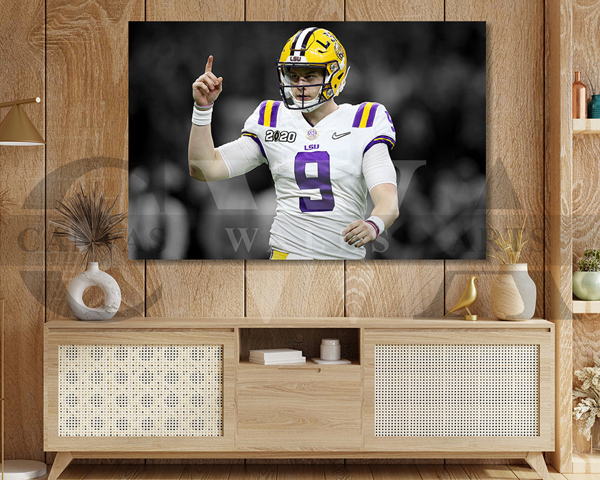 Joe Burrow Black & White Canvas Art American Football Canvas Wall Art