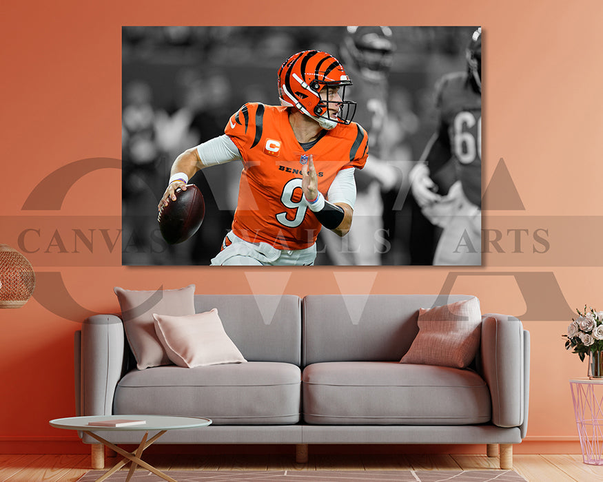 Joe Burrow Black & White Canvas Art American Football Canvas Wall Art