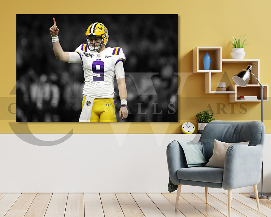Joe Burrow Black & White Canvas Art American Football Canvas Wall Art