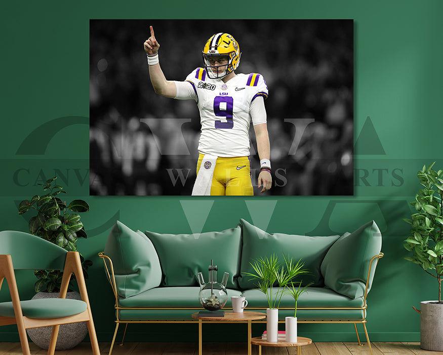 Joe Burrow Black & White Canvas Art American Football Canvas Wall Art