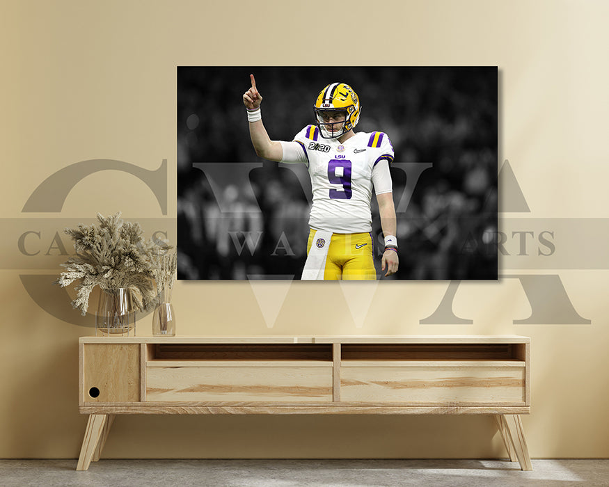 Joe Burrow Black & White Canvas Art American Football Canvas Wall Art
