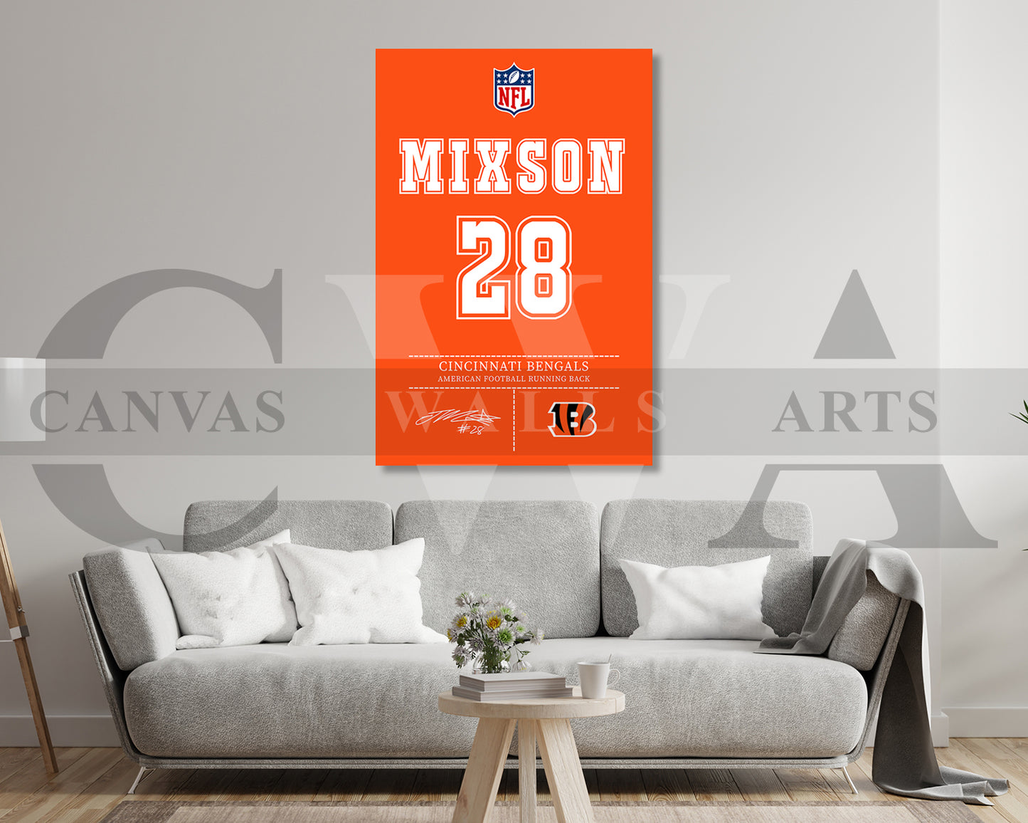 Joe Mixon Canvas Wall Art NFL Jersey Poster Sports Canvas Wall Art