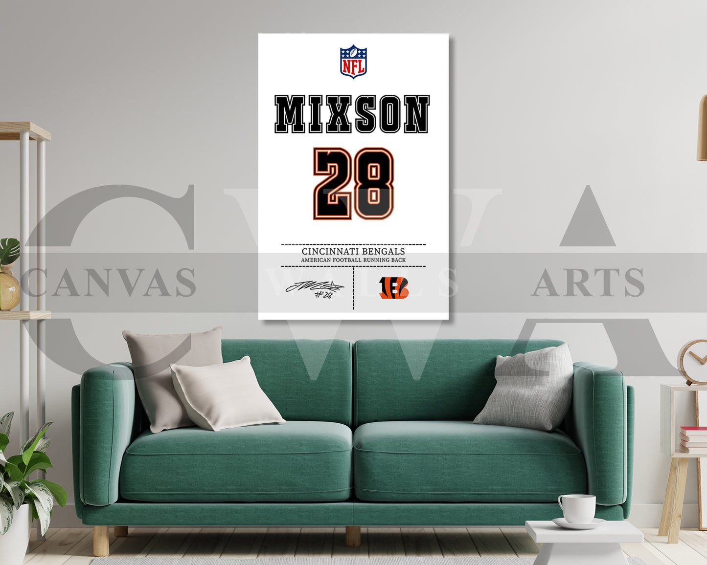 Joe Mixon Canvas Wall Art NFL Jersey Poster American Football Sports Canvas Wall Art