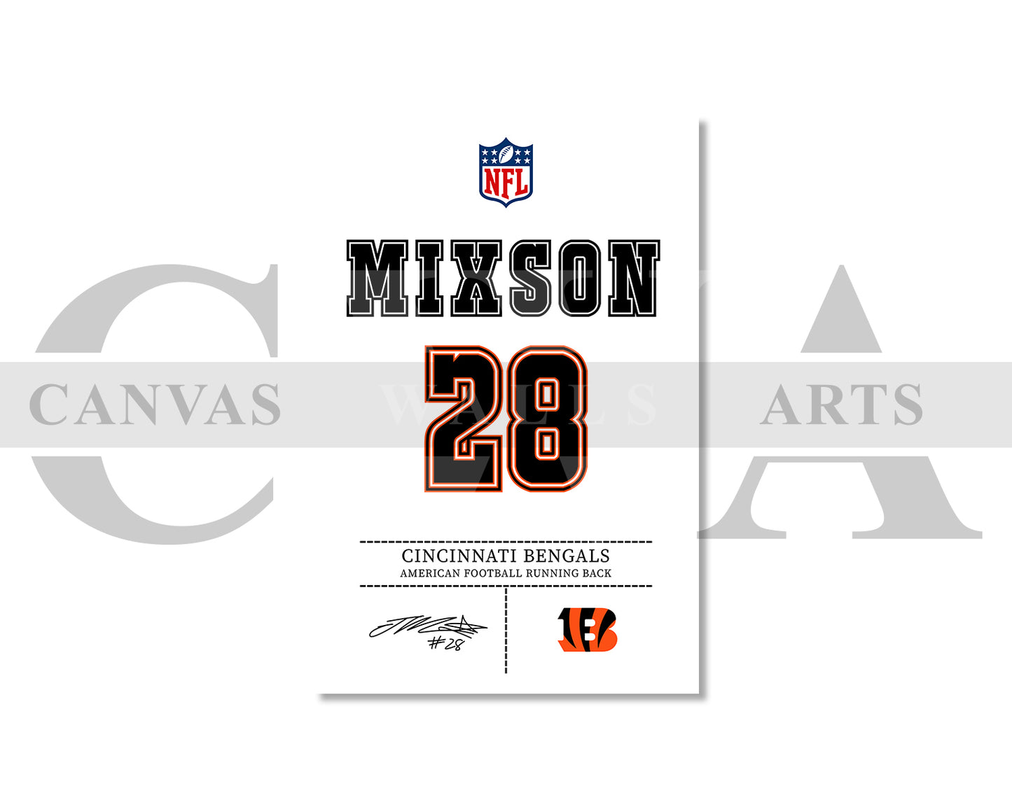 Joe Mixon Canvas Wall Art NFL Jersey Poster American Football Sports Canvas Wall Art