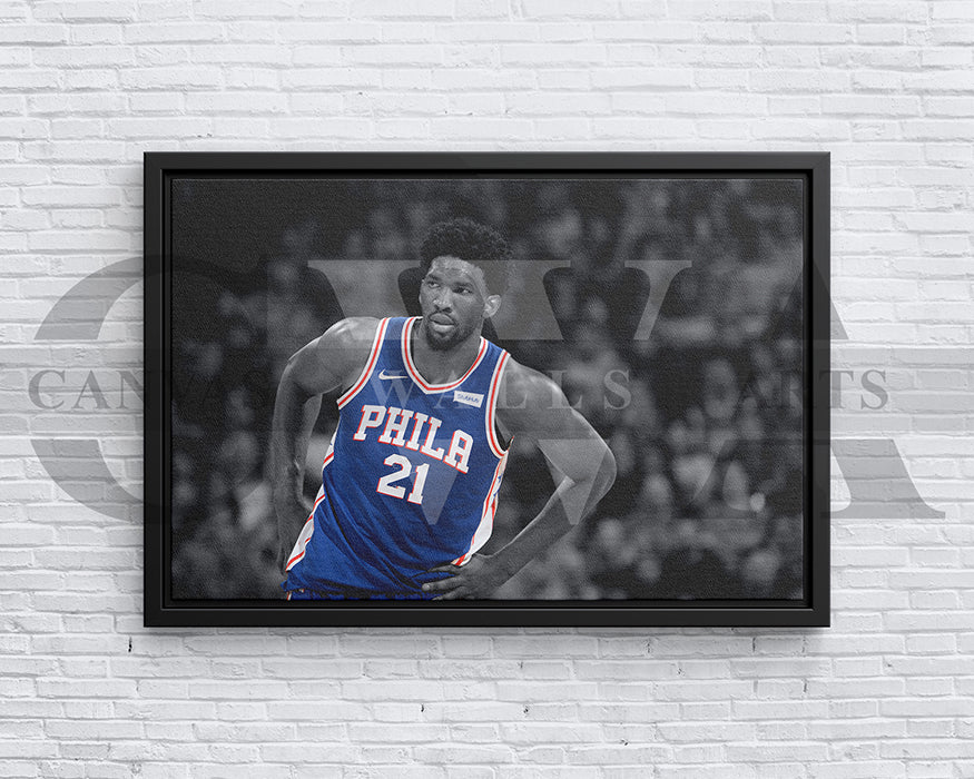 Joel Embiid Black & White Canvas Art Basketball Canvas Wall Art