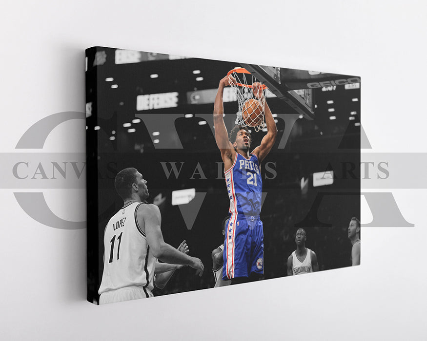 Joel Embiid Black & White Canvas Art Basketball Canvas Wall Art
